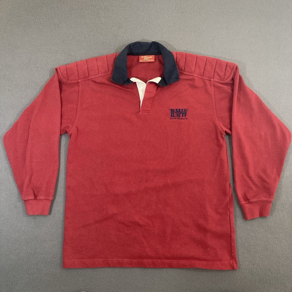 Vintage RM WILLIAMS RUGBY Shirt Mens Small Rare Oxblood Red LONGHORN Logo Jumper